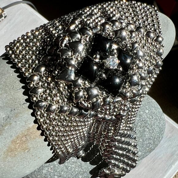 Gorgeous Unique Surgio Gutierrez Liquid Metal & Onyx Framed Zircon Bracelet - Picture 5 of 15